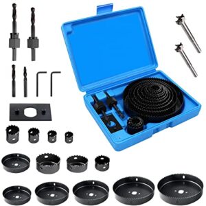 hole saw set, 23pcs hole saw kit with 13pcs saw blades, general purpose 3/4" to 5" (19mm-127mm) hole saw, mandrels, hex key with storage box, ideal for soft wood, pvc board
