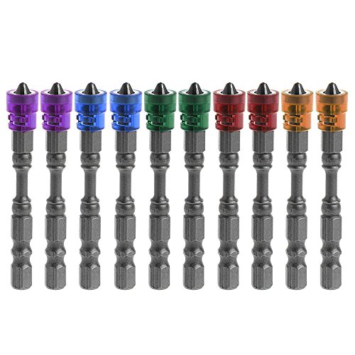 Yakamoz Magnetic Collar Design 10pcs 1/4 Inch Hex Shank PH2 Magnetic Phillips Cross Screw Screwdriver Bits Set Electric Power Driver Bit Set