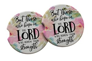 but those who hope in the lord will renew their strength - christian ceramic car coasters - religious gifts for her (pink floral)