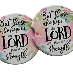 But Those Who Hope in The Lord Will Renew Their Strength - Christian Ceramic Car Coasters - Religious Gifts for Her (Pink Floral)