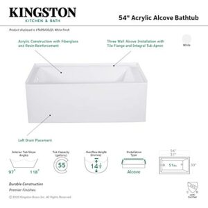 Kingston Brass Aqua Eden VTAP543022L 54-Inch Acrylic Alcove Tub with Left Hand Drain, White