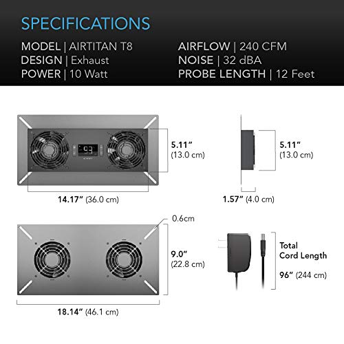 AC Infinity AIRTITAN T8, Crawlspace Basement Ventilator Fan, with Temperature Dehumidistat 10-Speed Controller, IP-44 Rated, Exhaust