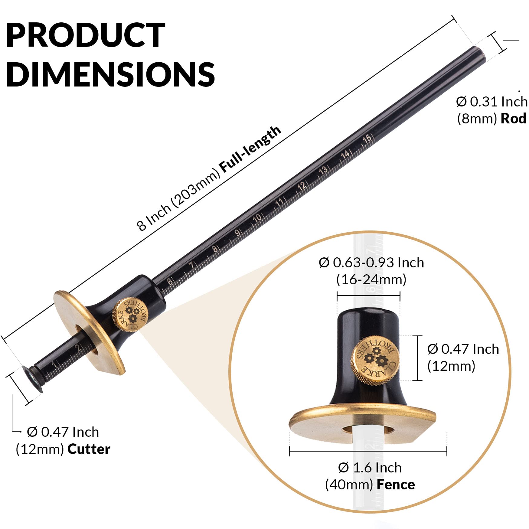 TUMEYET Wheel Marking Gauge - Woodworking Scriber Kit With 2 Replacement Cutters Wood Tools Graduated Inch & MM Scale Solid Metal Bar Scribe Tool For Carpenter