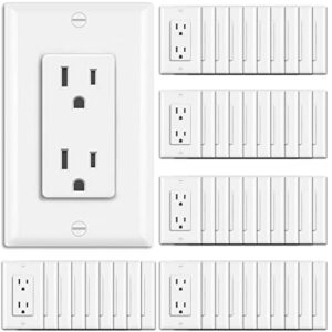 [50 Pack] BESTTEN 15 Amp Decorator Wall Outlet, Non-Tamper-Resistant Receptacle, 15A/125V/1875W, UL Listed, White