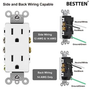 [50 Pack] BESTTEN 15 Amp Decorator Wall Outlet, Non-Tamper-Resistant Receptacle, 15A/125V/1875W, UL Listed, White