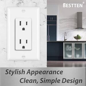 [50 Pack] BESTTEN 15 Amp Decorator Wall Outlet, Non-Tamper-Resistant Receptacle, 15A/125V/1875W, UL Listed, White