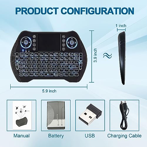 EASYTONE Backlit Mini Wireless Keyboard Touchpad Mouse Combo with Rechargable Li-ion Battery Multi-Media Keys, Handheld Keyboard for Android TV Box, Smart TV, X-Box, PC, Android Windows Linux MacOS