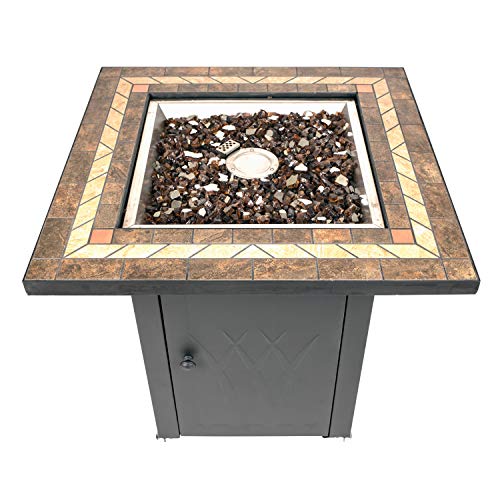 GHP Group OFG824T Atlantis Table Gas fire Pit, Matte Black/Tile Top