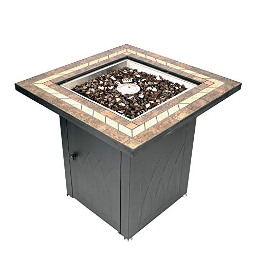 GHP Group OFG824T Atlantis Table Gas fire Pit, Matte Black/Tile Top