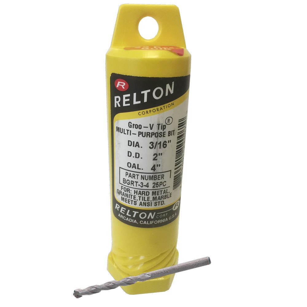 Relton GRT-3-4 Straight-Shank Masonry/Granite Drill Bit 3/16" x 4" (25 Pack)