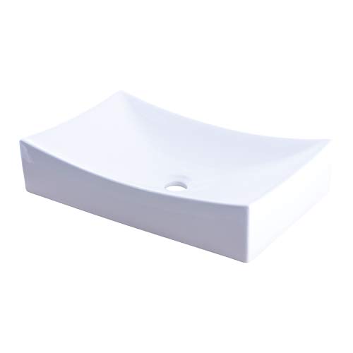 Novatto NP-01141 Ceramic Above Counter Rectangular Bathroom Sink, 21.75'' L x 13.75'' W x 3.5'' H, Glossy White