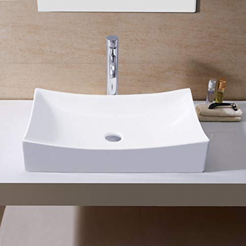 Novatto NP-01141 Ceramic Above Counter Rectangular Bathroom Sink, 21.75'' L x 13.75'' W x 3.5'' H, Glossy White