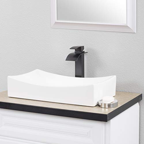 Novatto NP-01141 Ceramic Above Counter Rectangular Bathroom Sink, 21.75'' L x 13.75'' W x 3.5'' H, Glossy White