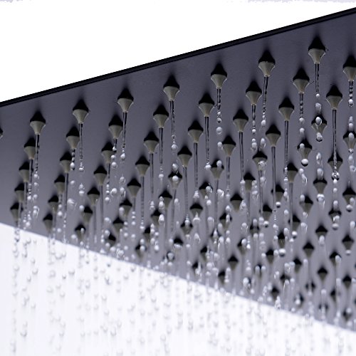 Shower Head,16 Inch Ultra Thin High Pressure Fixed Rain Showerhead Matte Black with Silicone Nozzle - Adjustable Metal Swivel Ball Joint - For the Best Relaxation and Spa