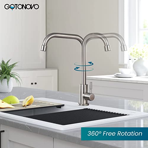 304 Stainless Steel Cold Water Kitchen Faucet Commercial Tap 90 Degree Bar Faucet Single Lever Brushed Nickel Modern Saving Water