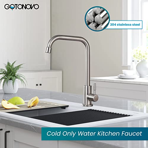 304 Stainless Steel Cold Water Kitchen Faucet Commercial Tap 90 Degree Bar Faucet Single Lever Brushed Nickel Modern Saving Water