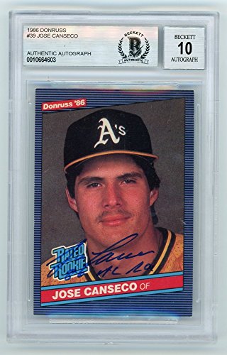 Jose Canseco 1986 Donruss Rated Rookie Autograph 86 AL ROY Baseball Card BAS 10