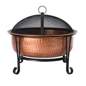 fire sense 62665 fire pit palermo copper with steel stand wood burning lightweight portable outdoor firepit included mesh spark screen steel grate screen lift tool & vinyl weather cover - 26.5"