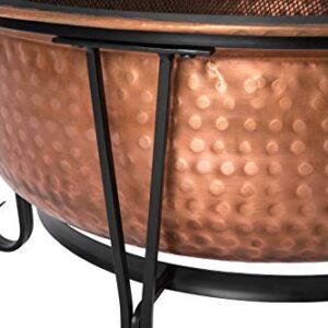 Fire Sense 62665 Fire Pit Palermo Copper with Steel Stand Wood Burning Lightweight Portable Outdoor Firepit Included Mesh Spark Screen Steel Grate Screen Lift Tool & Vinyl Weather Cover - 26.5"