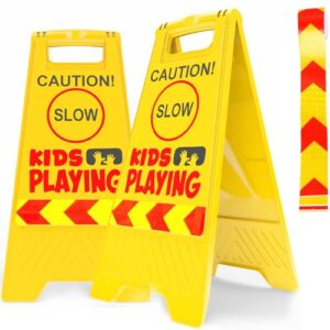 children at play safety signs for street – 2 pack thick slow down signs for neighborhoods - slow down sign - children playing sign for street - kids at play sign - children at play sign with extra reflective tape