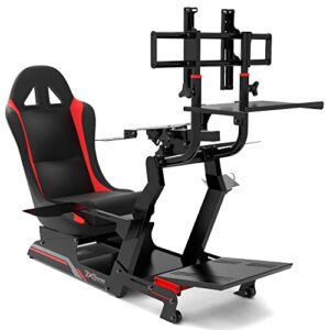 extreme simracing racing simulator cockpit with all accessories (black/red) - virtual experience v 3.0 racing simulator for logitech g27, g29, g920, g923, simagic, thrustmaster and fanatec