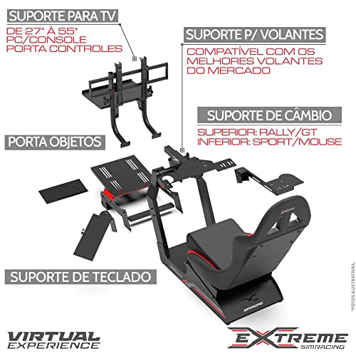 Extreme Simracing Racing Simulator Cockpit With All Accessories (Black/Red) - VIRTUAL EXPERIENCE V 3.0 Racing Simulator For Logitech G27, G29, G920, G923, SIMAGIC, Thrustmaster And Fanatec