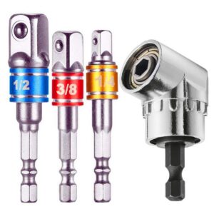 tools impact socket adapter set 3pcs joint socket 1/4 3/8 1/2 in hand power wrench ratchet drill adapter/extension set turns power drill into high speed nut driver with right angle drill adaptor