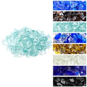 mr. fireglass crushed fire glass for natural or propane fire pit fireplace & landscaping,10 lb high luster light sea blue