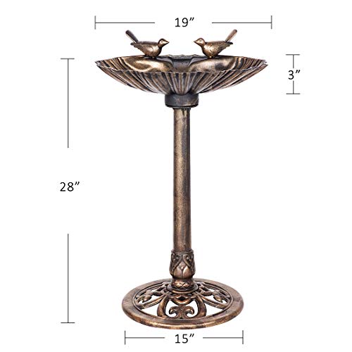 VIVOHOME 28 Inch Height Polyresin Lightweight Outdoor Double Birds Garden Bird Bath Copper