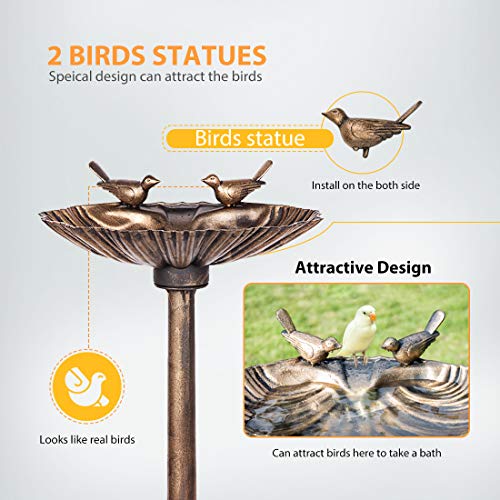 VIVOHOME 28 Inch Height Polyresin Lightweight Outdoor Double Birds Garden Bird Bath Copper