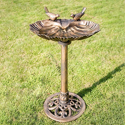 VIVOHOME 28 Inch Height Polyresin Lightweight Outdoor Double Birds Garden Bird Bath Copper