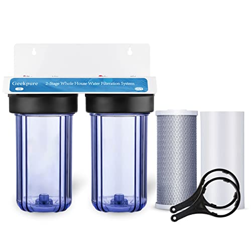 Geekpure 2 Stage Whole House Water Filter System with 10-Inch Big Clear Housing PP and Carbon Filters-1" NPT