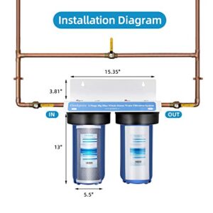 Geekpure 2 Stage Whole House Water Filter System with 10-Inch Big Clear Housing PP and Carbon Filters-1" NPT