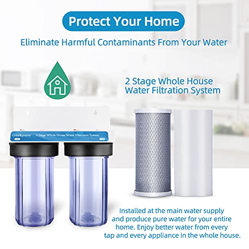 Geekpure 2 Stage Whole House Water Filter System with 10-Inch Big Clear Housing PP and Carbon Filters-1" NPT