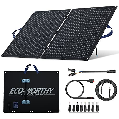 ECO-WORTHY 100W Portable Solar Panel, Foldable Solar Panel Kit with Adjustable Kickstand for Power Station Camping RV Travel Trailer