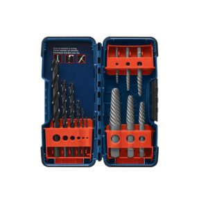bosch bspe6d 12-piece assorted set spiral flute high-carbon steel screw extractor & black oxide drill bits ideal for removing stripped screws, bolts, fasteners