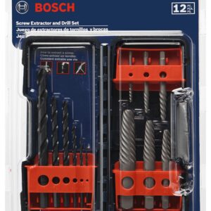 BOSCH BSPE6D 12-Piece Assorted Set Spiral Flute High-Carbon Steel Screw Extractor & Black Oxide Drill Bits Ideal for Removing Stripped Screws, Bolts, Fasteners