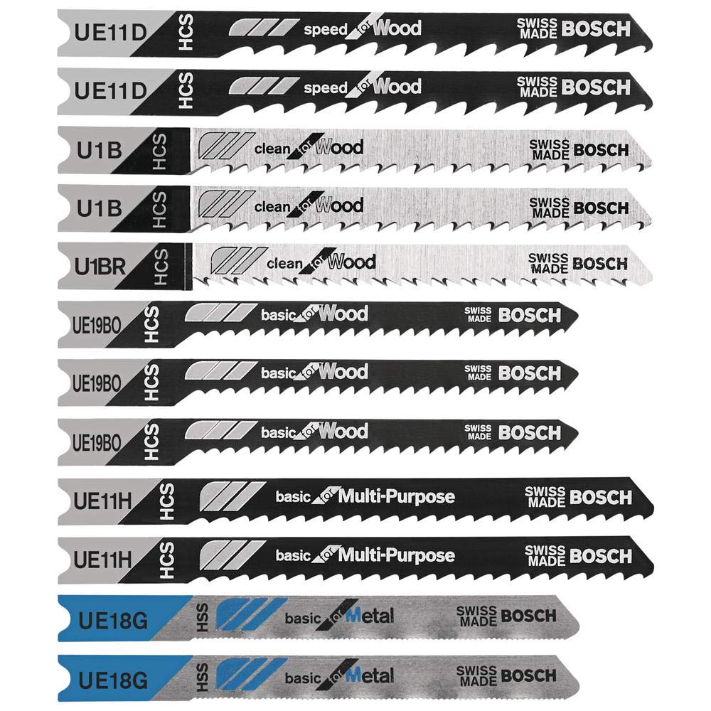 BOSCH U12BC 12-Piece U-Shank Jigsaw Blade Assorted Set Ideal for Thin-Metal Cutting and Wood Applications