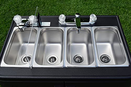 Concession Sinks - Standard Size Electric 3 Compartment with Soap Dispenser, Removable Accessory Shelf and New! Removable Wheels