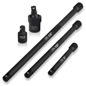 neiko 00256a 1/2-inch drive impact extension bar and adapter set, 5-piece | includes 5, 10, 15-inch extension bars, universal joint, and reducer
