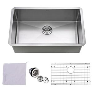 appaso 30-inch single bowl kitchen sink undermount, 16-gauge stainless steel 10-inch deep commercial handmade kitchen sink with grid and strainer, hs3018