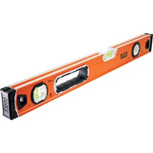 klein tools 935l level, 24-inch magnetic bubble level with adjustable vial and top v-groove, high viz orange