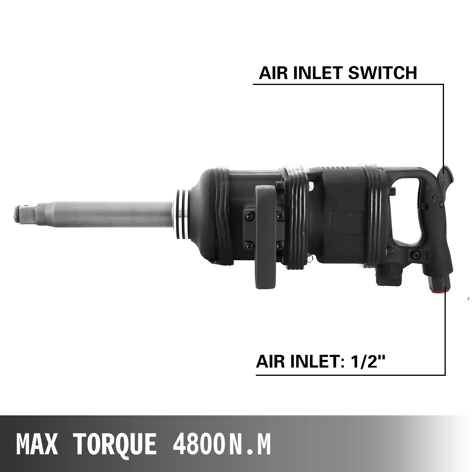 Mophorn 1 Inch Heavy Duty Pneumatic Impact Wrench 5800 Nm?4280ft.lbs? AIR Impact Wrench with 8Inch Extended Anvil Impact Wrench Gun Free speed 3200 rpm with 2 Sleeve