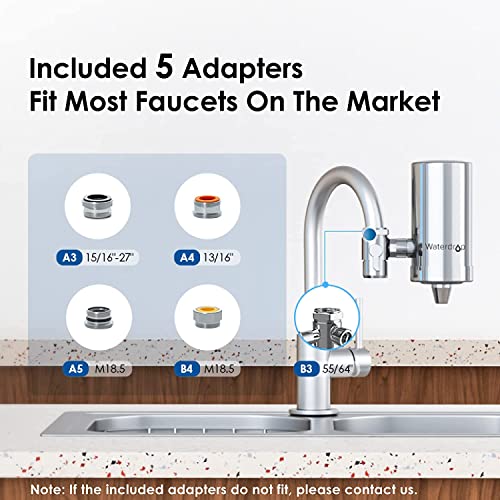 Waterdrop Stainless-Steel Faucet Water Filter, Carbon Block Water Filtration System, Tap Water Filter, Reduces Chlorine, Heavy Metals and Bad Taste, WD-FC-06 (1 Filter Included)