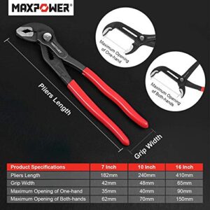 MAXPOWER Water Pump Pliers Set. Plumbing Pliers 3 Pieces Kitbag Set. 7-Inch, 10-Inch and 16-Inch Push Button Quick Adjust Tongue and Groove Pliers Set