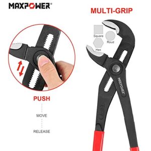 MAXPOWER Water Pump Pliers Set. Plumbing Pliers 3 Pieces Kitbag Set. 7-Inch, 10-Inch and 16-Inch Push Button Quick Adjust Tongue and Groove Pliers Set