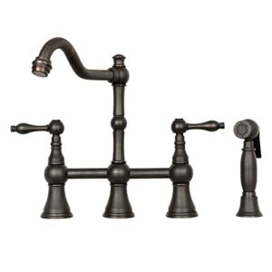 two-handles bridge copper kitchen faucet with side sprayer 8-3/8 inch high arc - including 5years warranty akicon 96718(oil rub bronze)