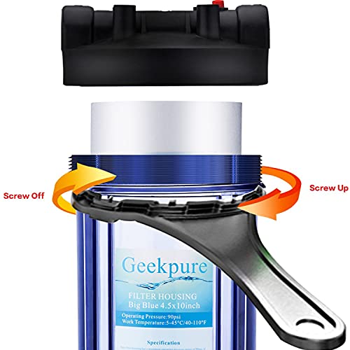 Geekpure Whole House Water Filtration System with 10-Inch Big Clear Housing with 4.5"x 10" 5 Micron PP Sediment Filters-1"NPT Inlet/Outlet