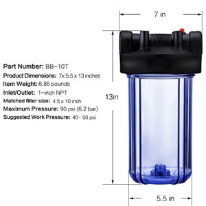 Geekpure Whole House Water Filtration System with 10-Inch Big Clear Housing with 4.5"x 10" 5 Micron PP Sediment Filters-1"NPT Inlet/Outlet