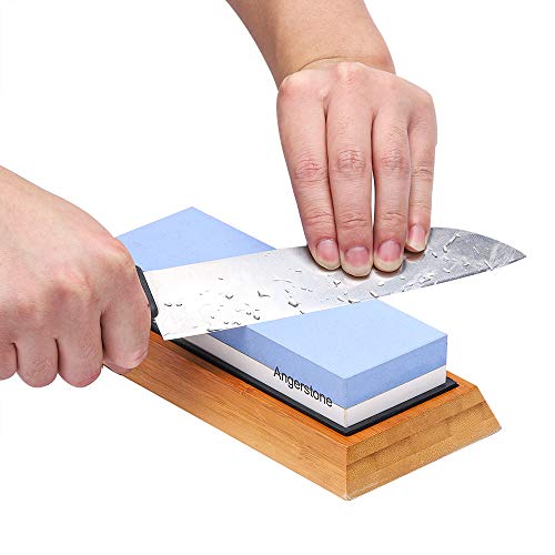 Angerstone Premium Knife Sharpening Stone–1000/6000 Grit Whetstone, Professional whetstone Sharpener stone with Slip-Resistant Silicone Base|Best wet stone|Nonslip Bamboo Base & Angle Guide